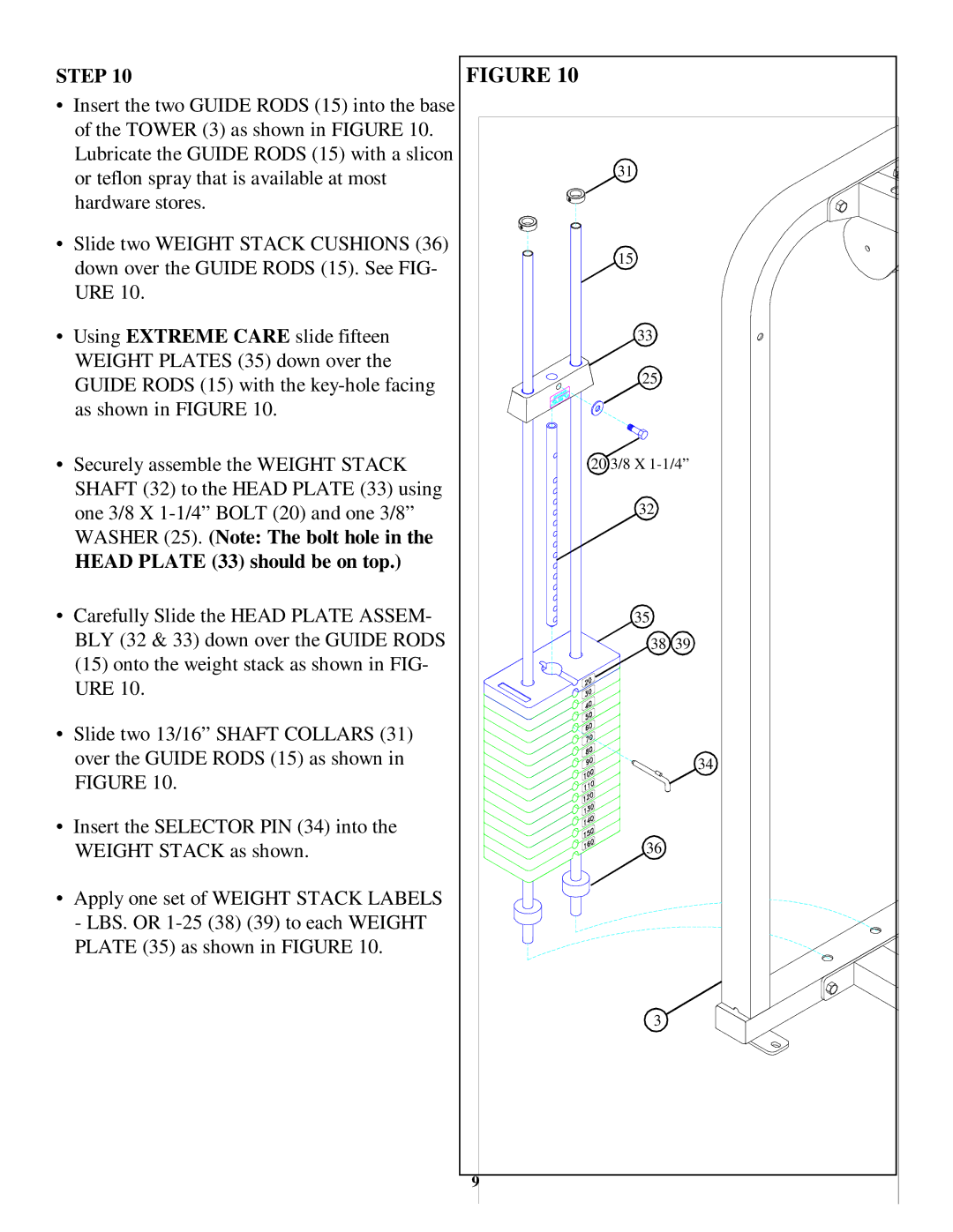 Life Fitness 8225 manual Head Plate 33 should be on top 