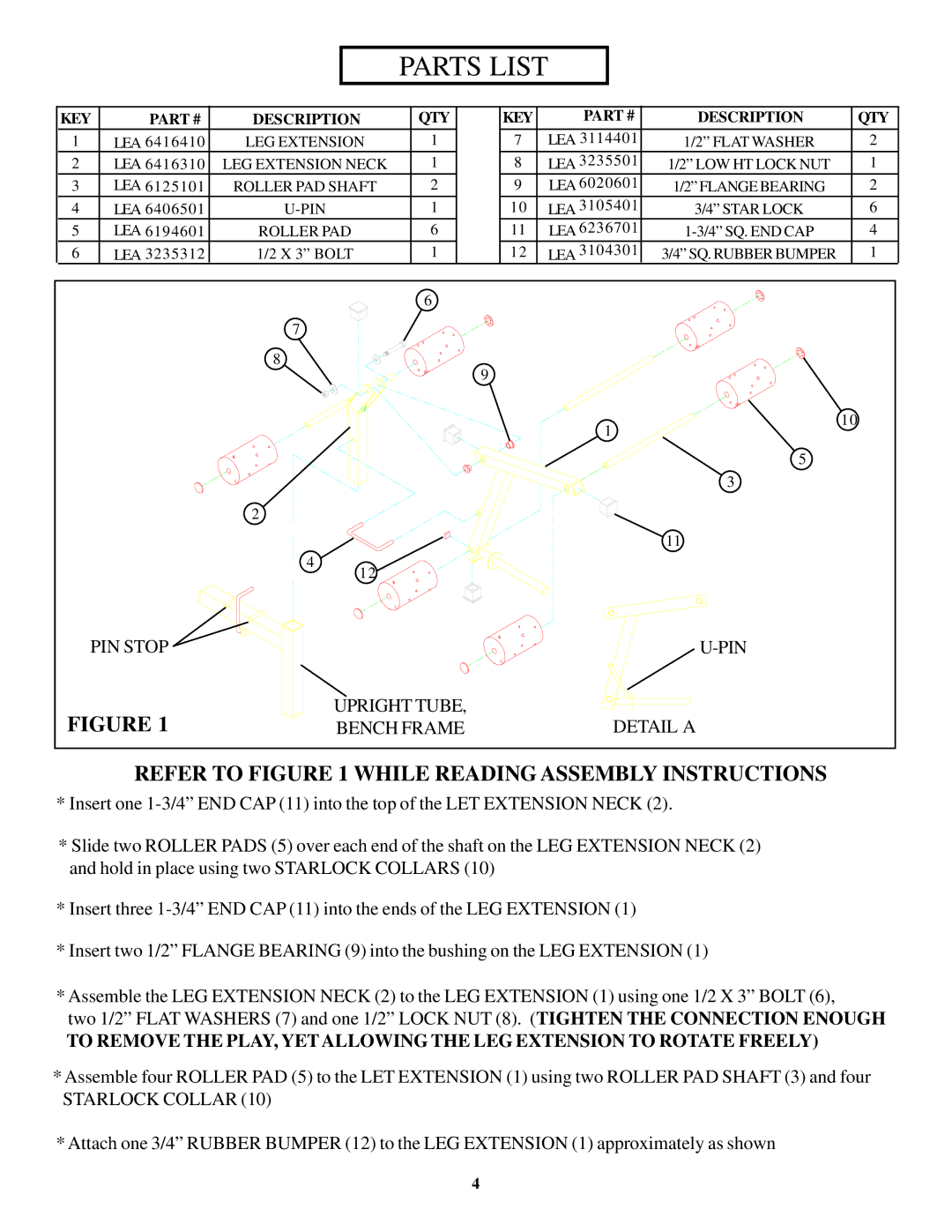 Life Fitness 824 manual Parts List, Refer to While Reading Assembly Instructions 