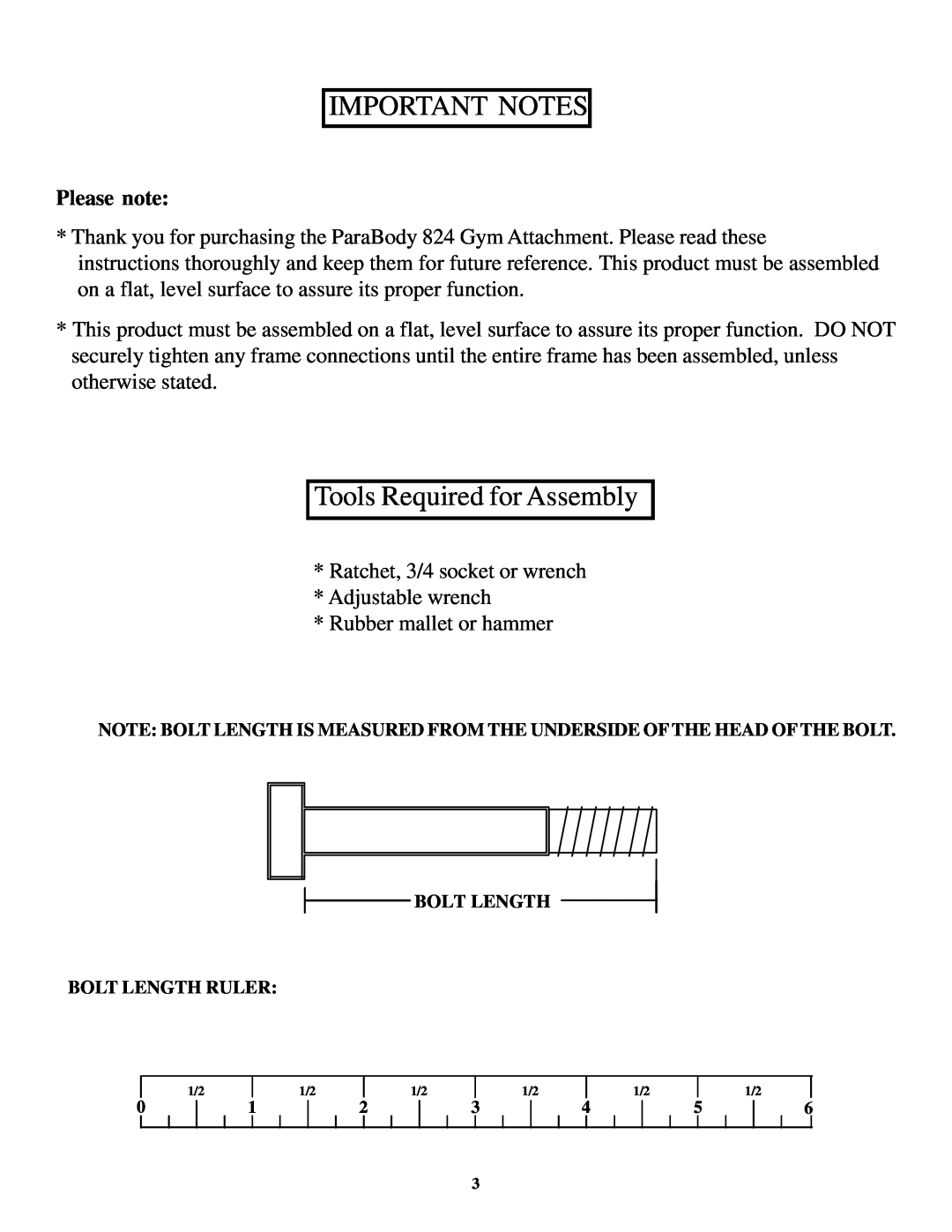Life Fitness 824 manual Important Notes, Tools Required for Assembly, Please note 