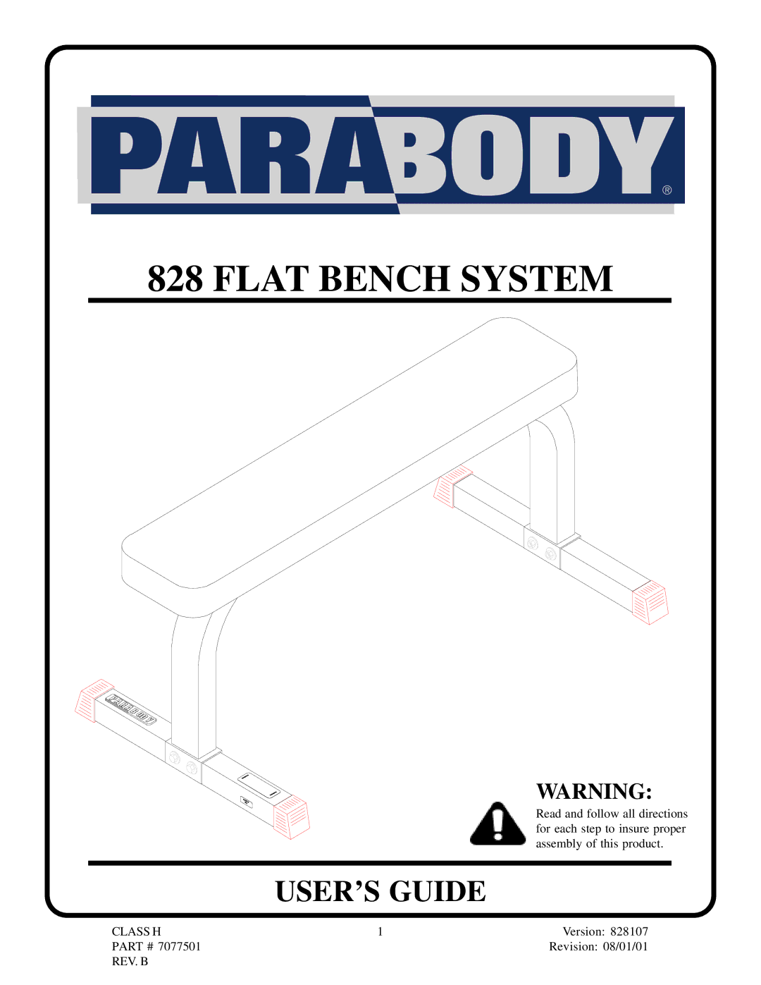 Life Fitness 828 manual Flat Bench System 