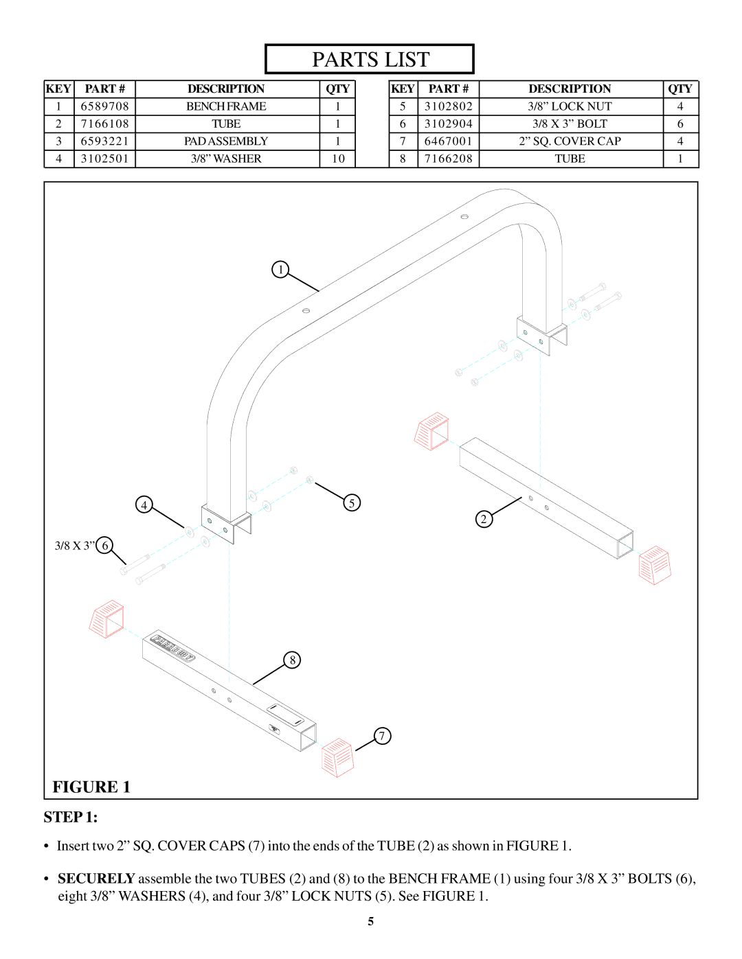 Life Fitness 828 manual Parts List, KEY Description QTY 