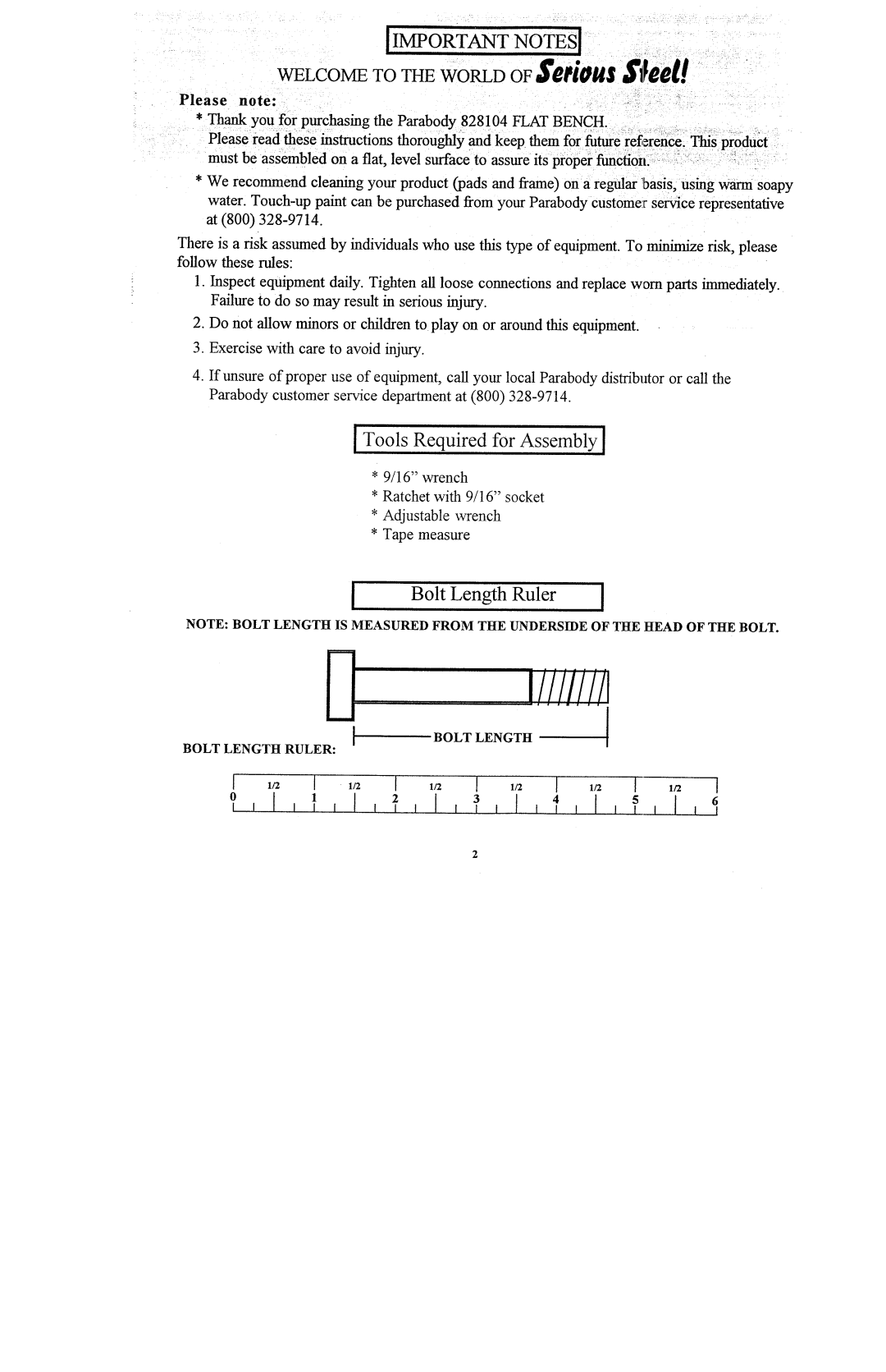 Life Fitness 828104 manual Bolt Length Ruler 