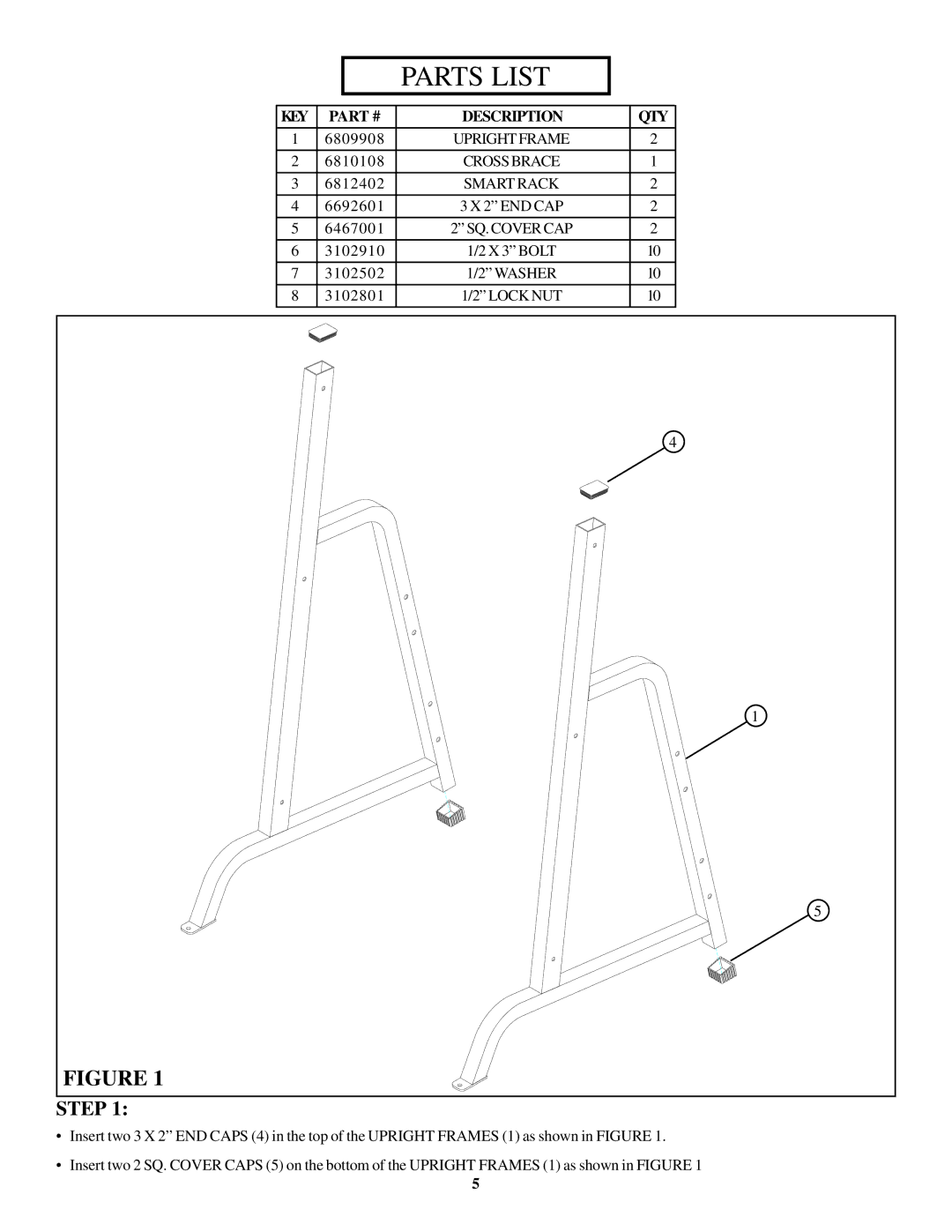 Life Fitness 838 manual Parts List, KEY Description QTY 