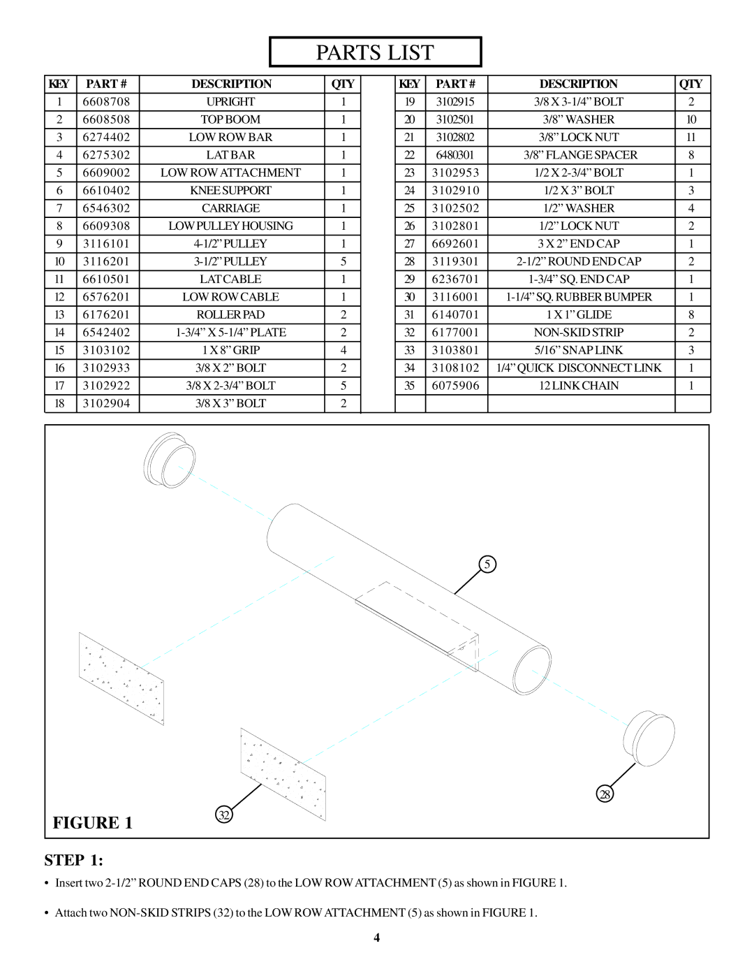 Life Fitness 844 Lat Option manual Parts List 