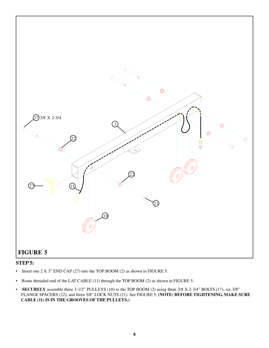 Life Fitness 844 Lat Option manual Cable 11 is in the Grooves of the Pulleys 