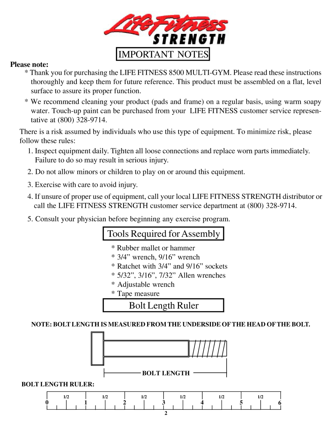 Life Fitness 849 manual Important Notes 