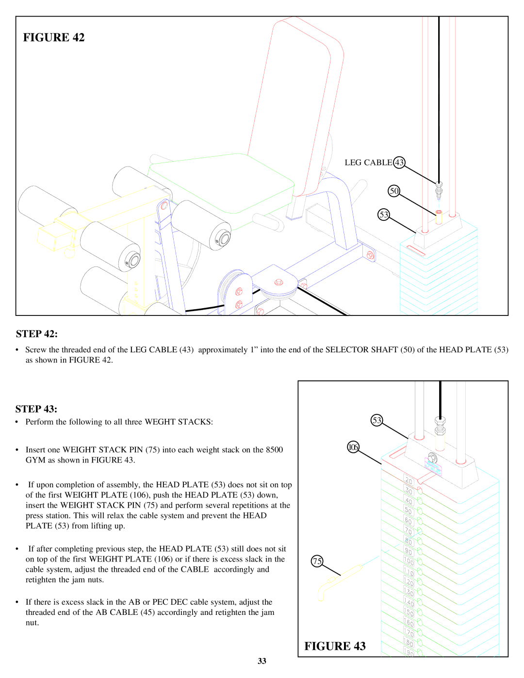 Life Fitness 849 manual Perform the following to all three Weght Stacks 