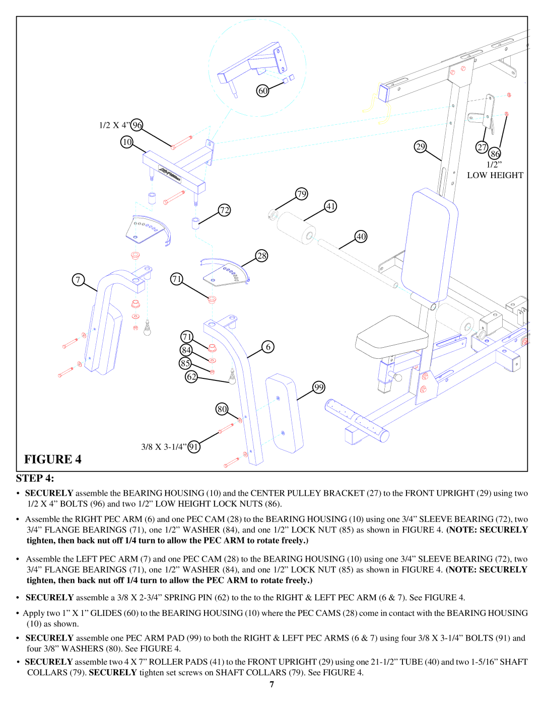 Life Fitness 849 manual LOW Height 