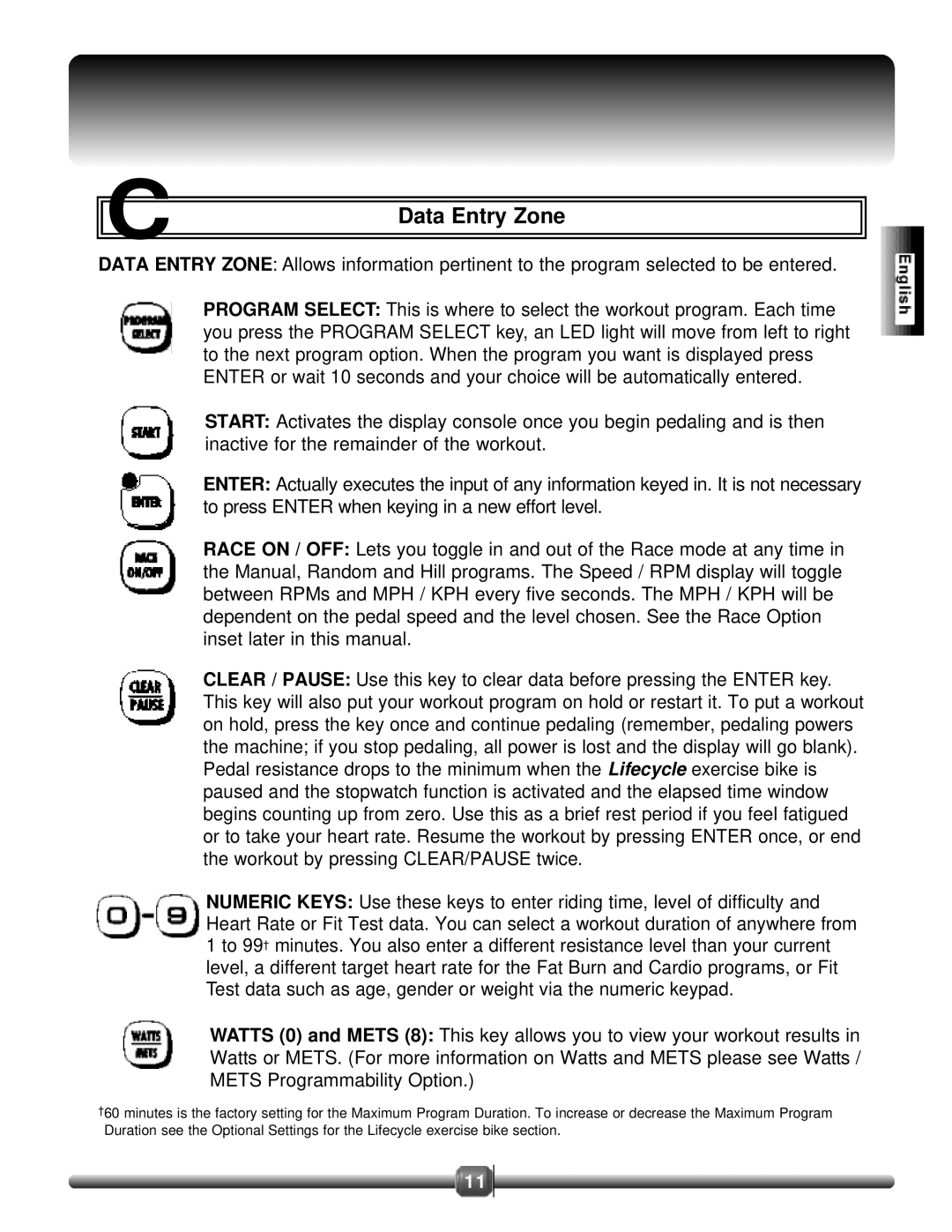 Life Fitness 8500 manual Data Entry Zone 