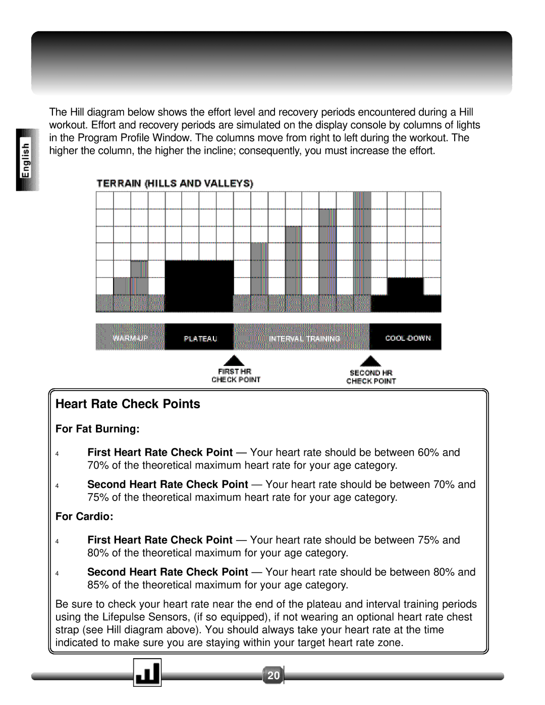 Life Fitness 8500 manual Heart Rate Check Points, For Fat Burning, For Cardio 