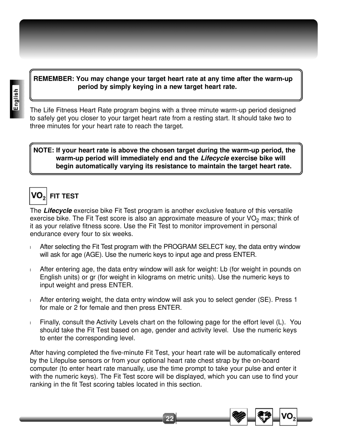 Life Fitness 8500 manual FIT Test 