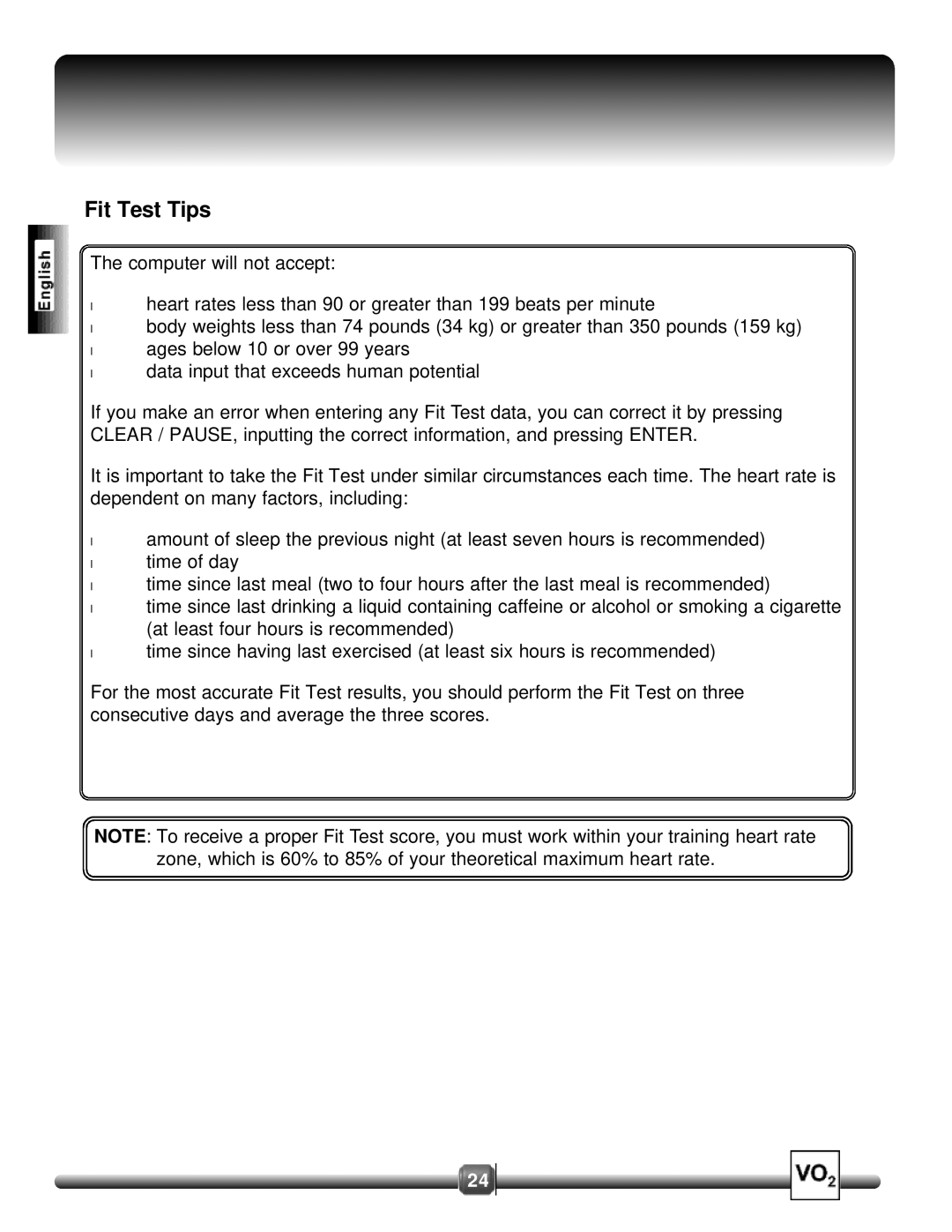 Life Fitness 8500 manual Fit Test Tips 