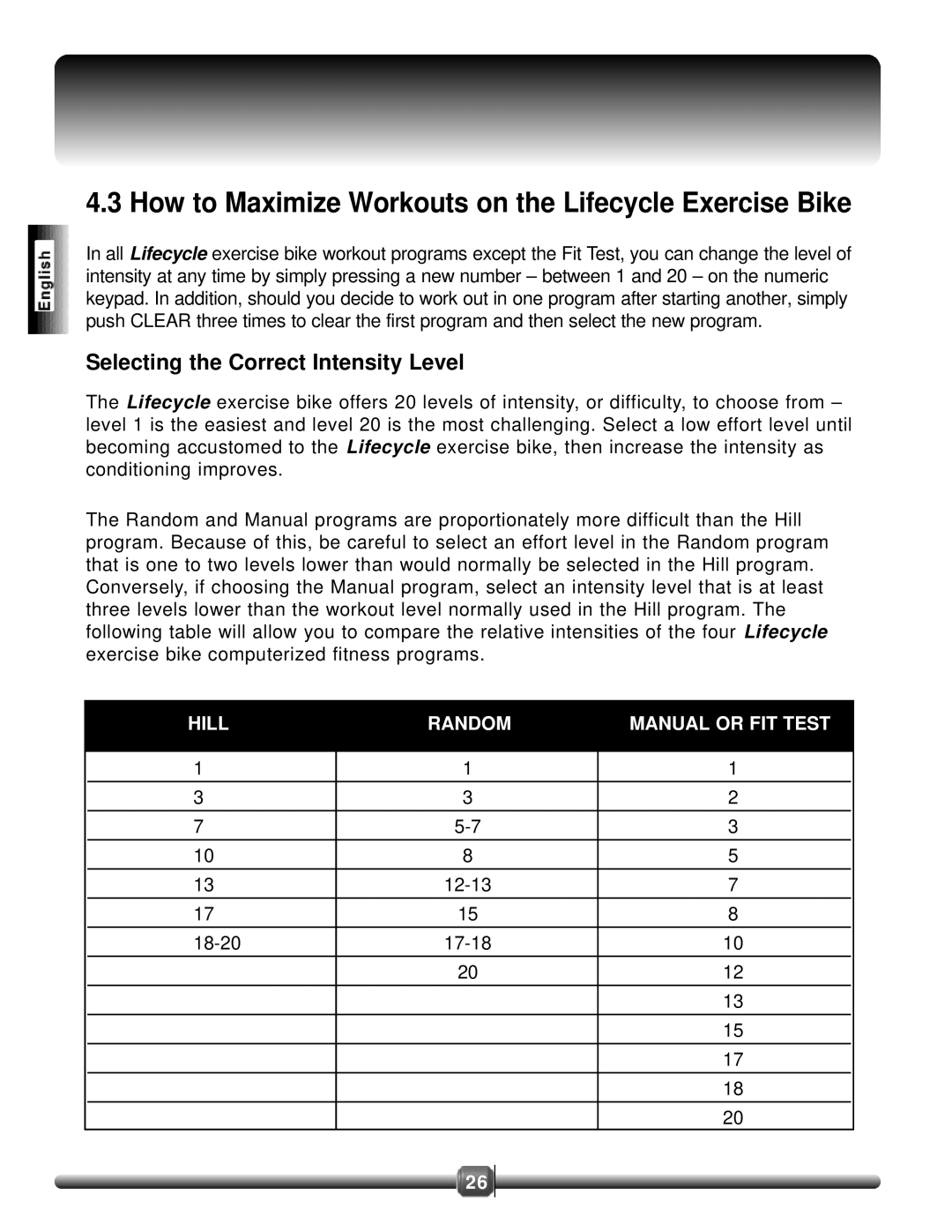 Life Fitness 8500 manual How to Maximize Workouts on the Lifecycle Exercise Bike, Selecting the Correct Intensity Level 