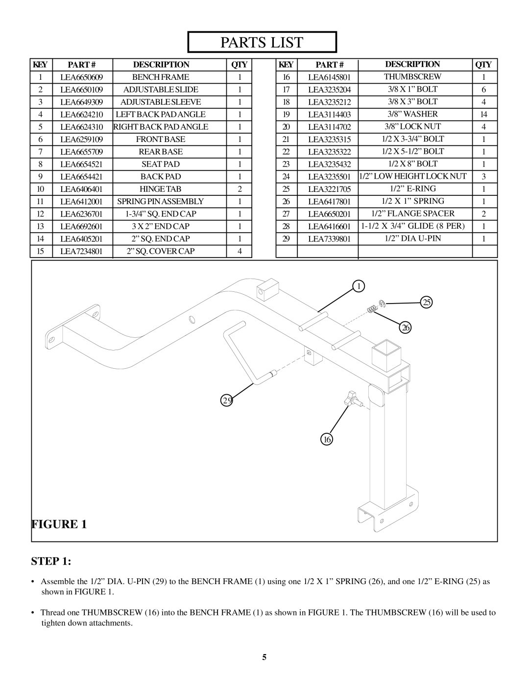 Life Fitness 874 manual Parts List, KEY Description QTY 