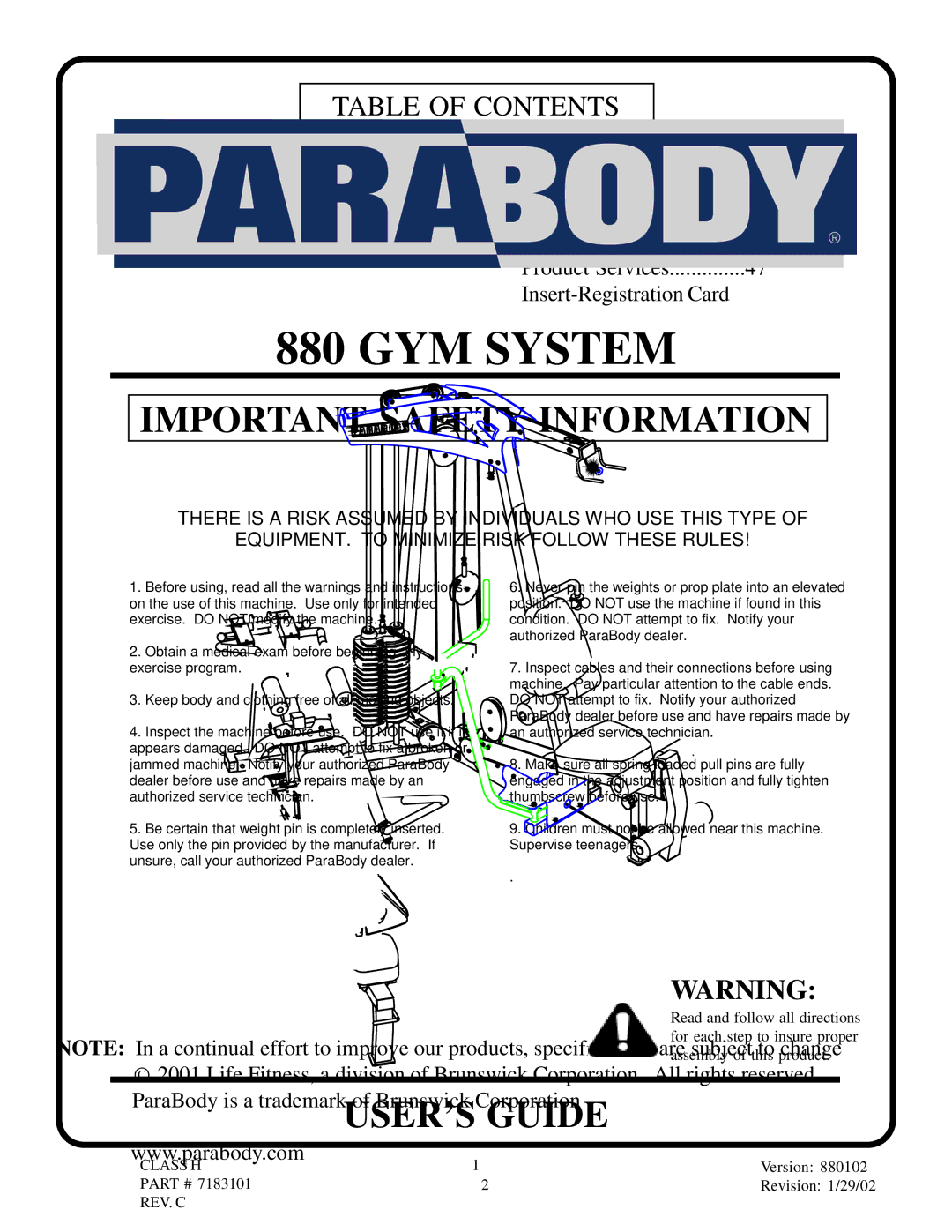 Life Fitness 880 manual Important Safety Information 