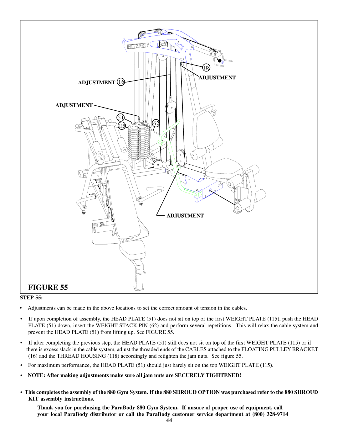 Life Fitness 880 manual Adjustment 