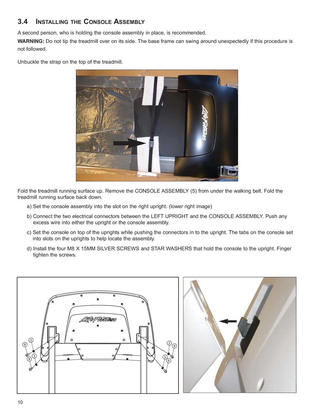 Life Fitness 8860701 owner manual Installing the Console Assembly 