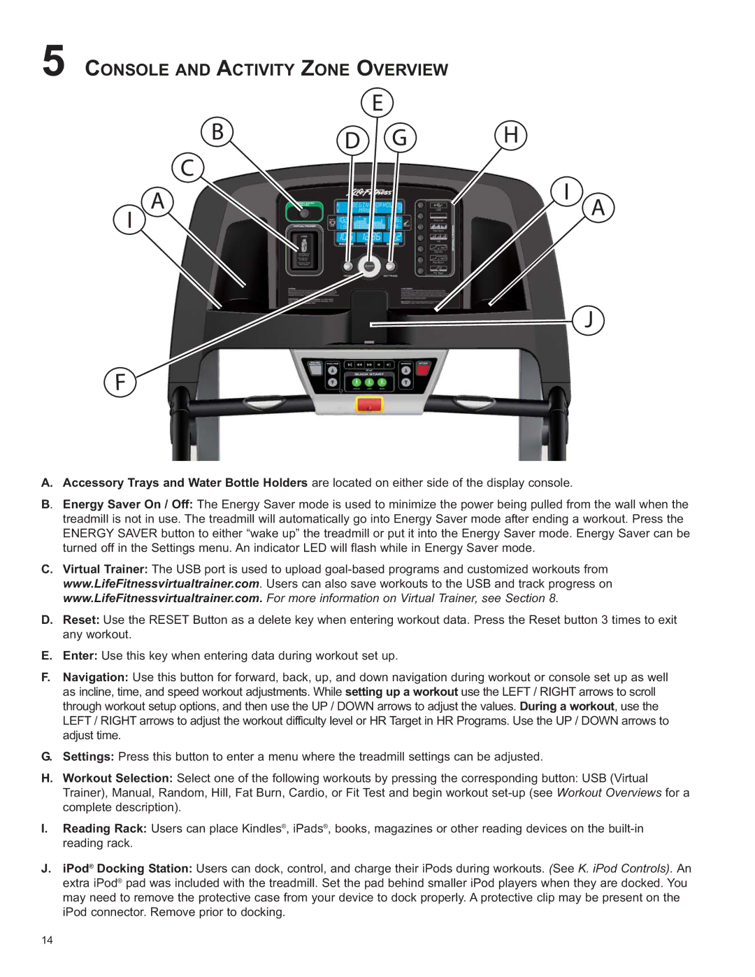 Life Fitness 8860701 owner manual Console and Activity Zone Overview 