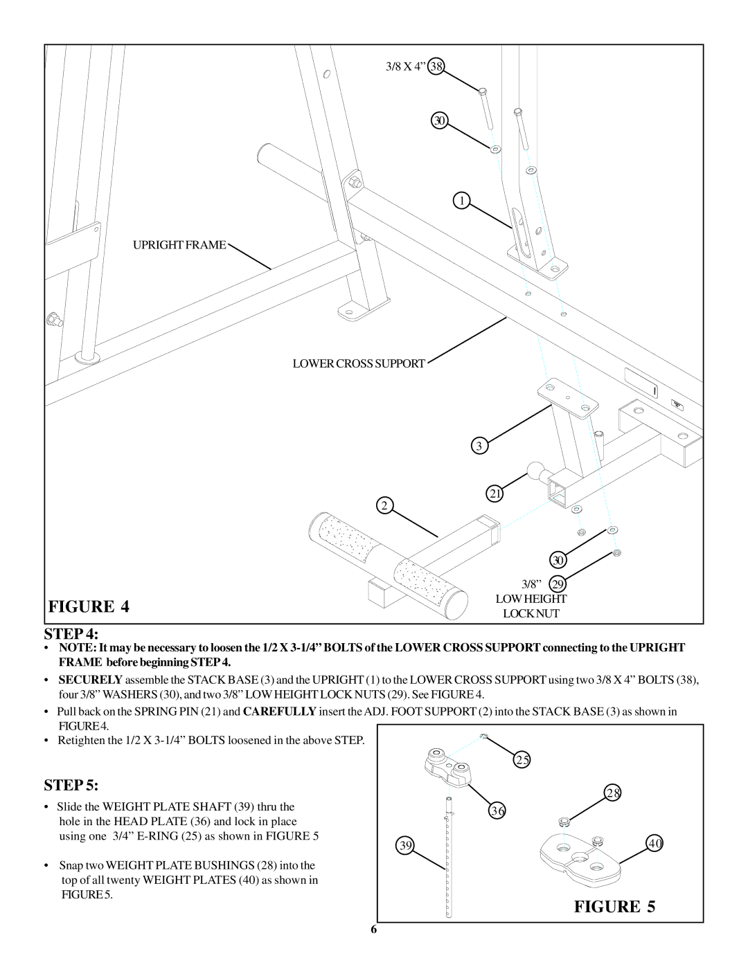 Life Fitness 889 manual Upright Frame Lower Cross Support LOW Height Locknut 