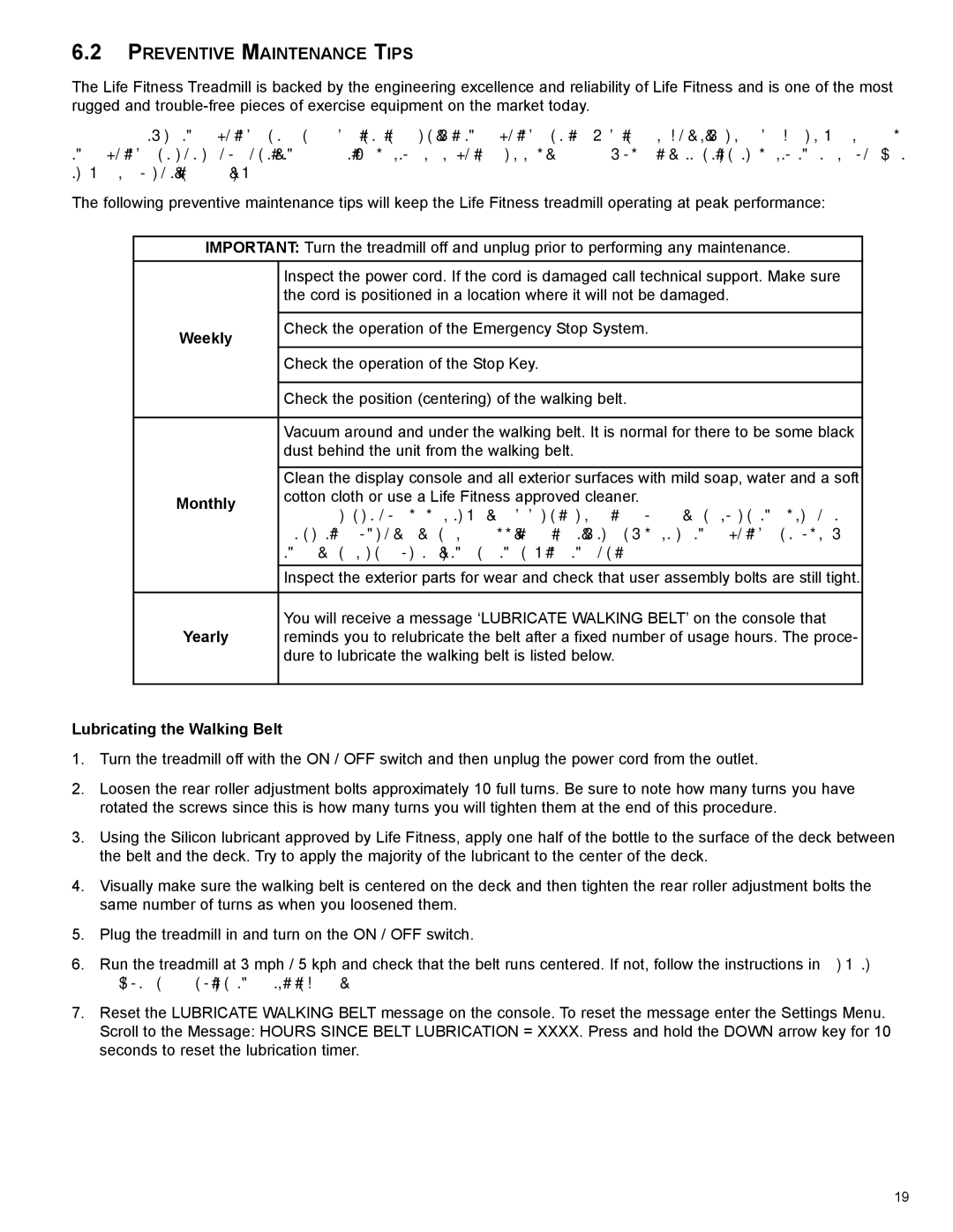 Life Fitness 8972901 REV B-3 owner manual PreVeNTIVe mAINTeNANCe TIps, Monthly, Yearly, Lubricating the Walking belt 