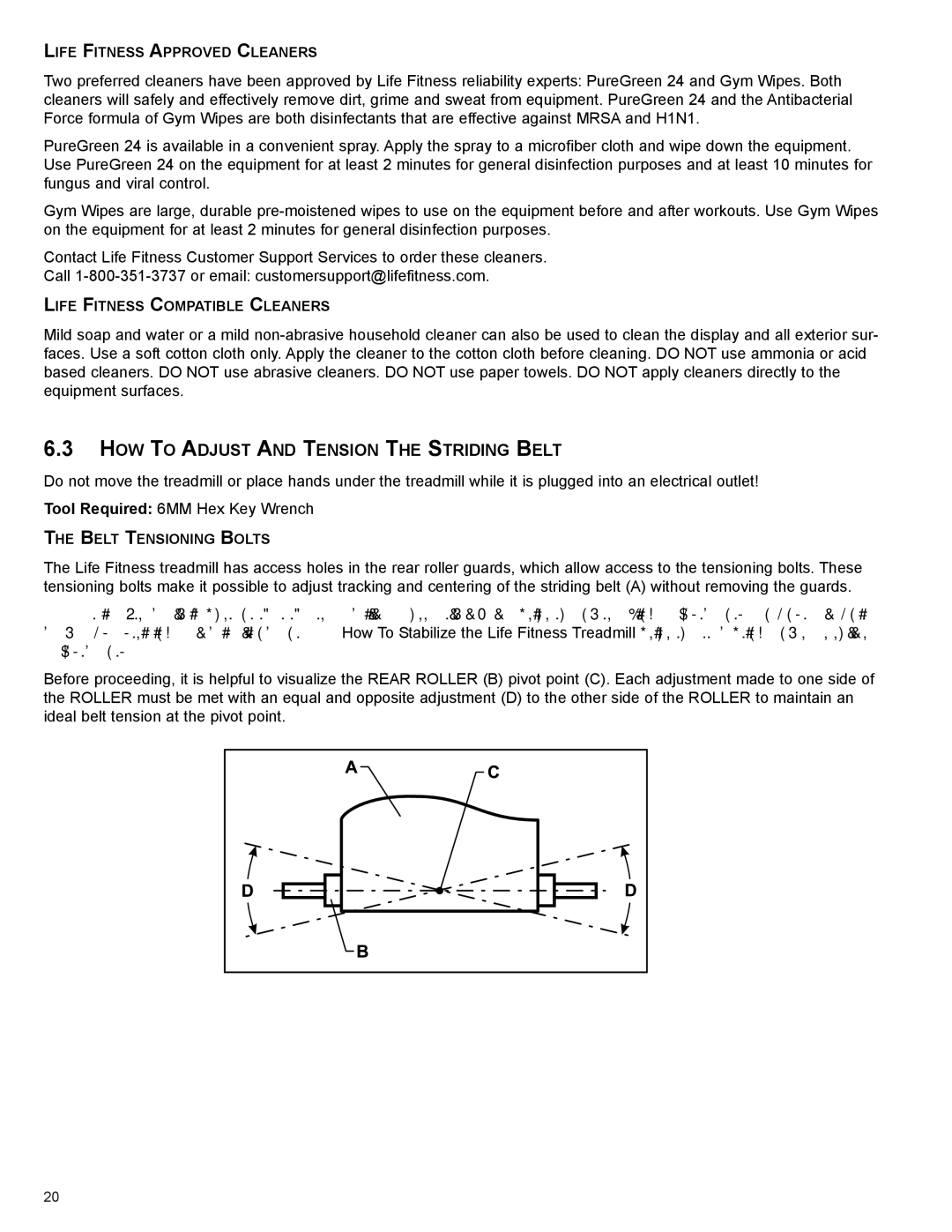 Life Fitness 8972901 REV B-3 owner manual HOW to ADjUsT and TeNsION THe sTrIDING belT 