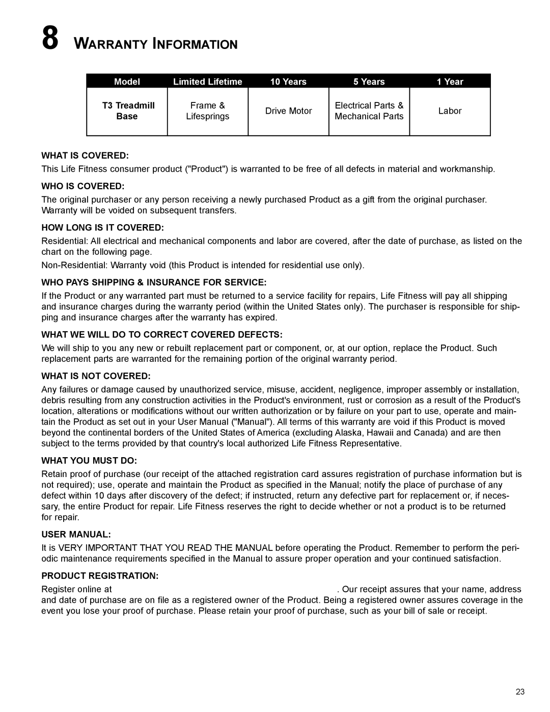 Life Fitness 8972901 REV B-3 owner manual WArrANTy INfOrmATION 