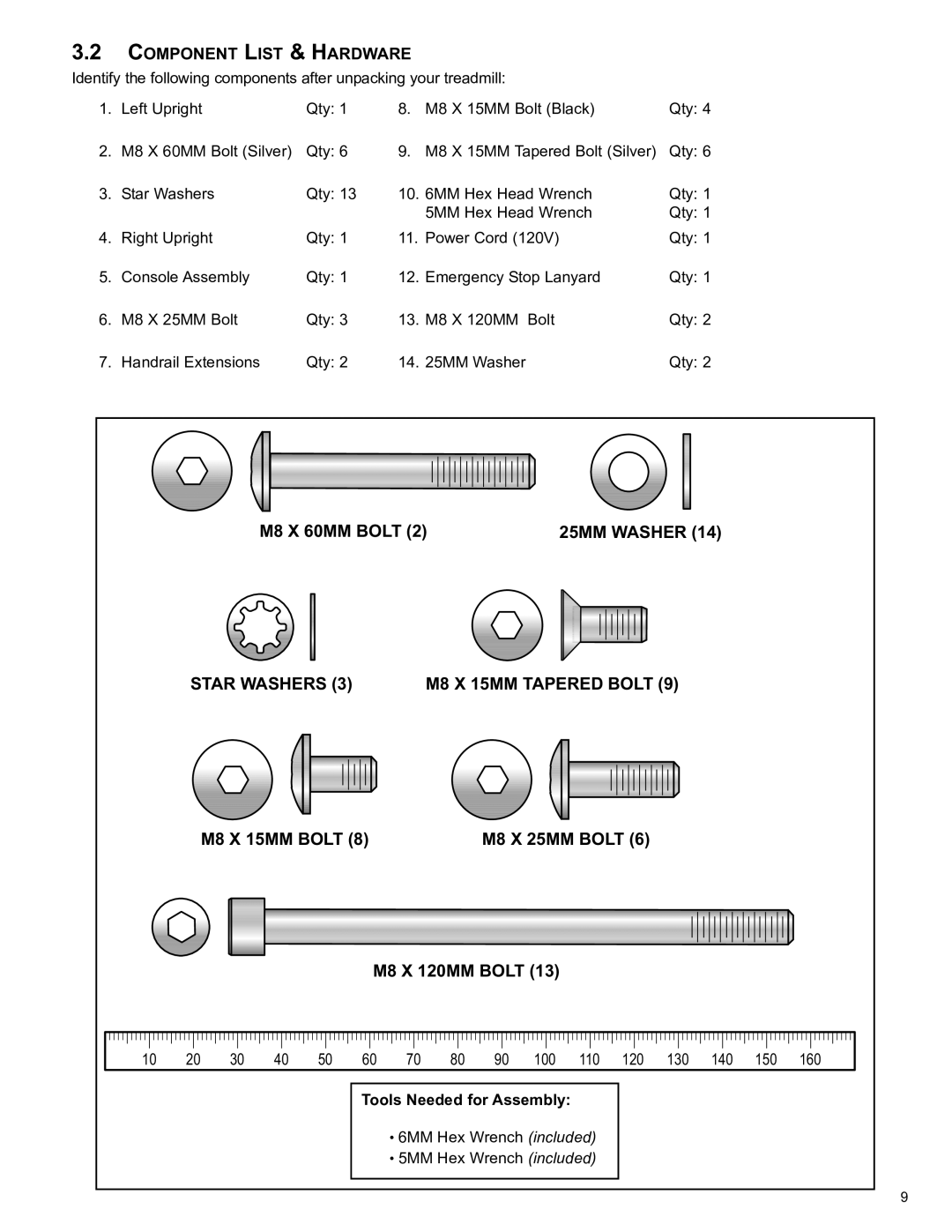 Life Fitness 8972901 REV B-3 owner manual COmpONeNT lIsT & HArDWAre, Tools Needed for Assembly 