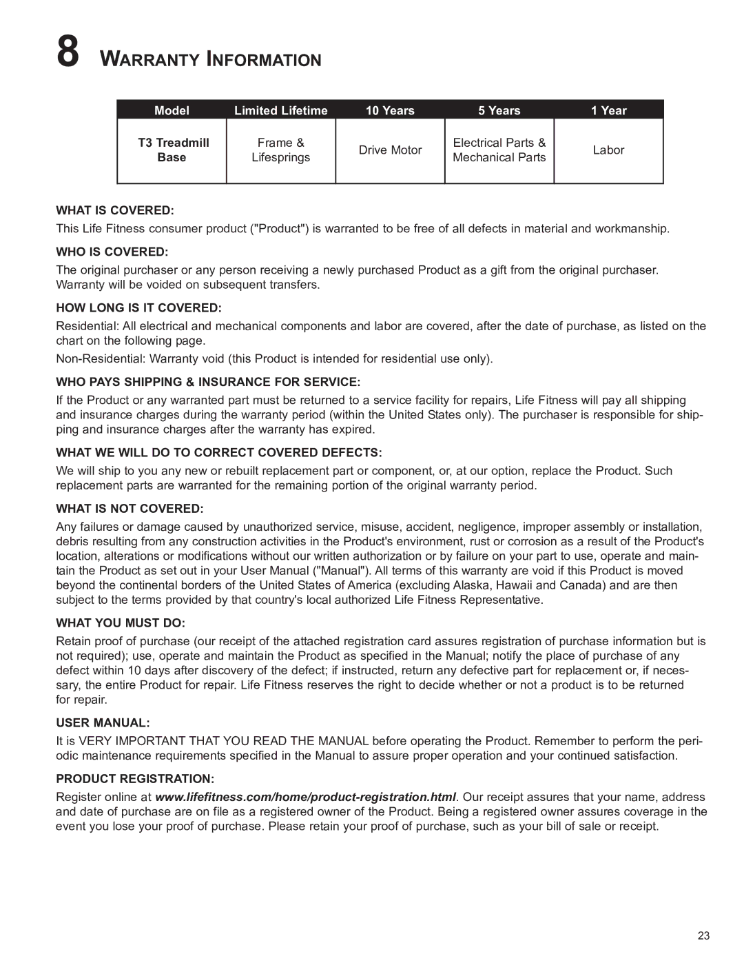 Life Fitness 8972901 REV B-3 owner manual WArrANTy INfOrmATION 