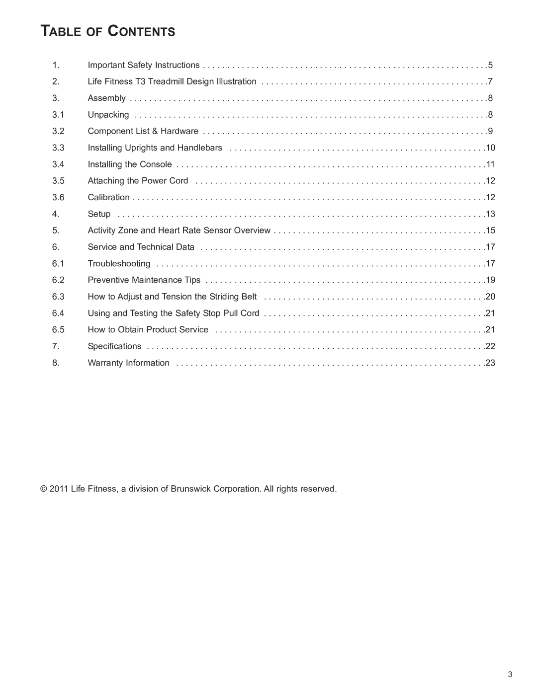 Life Fitness 8972901 REV B-3 owner manual TAble Of CONTeNTs 