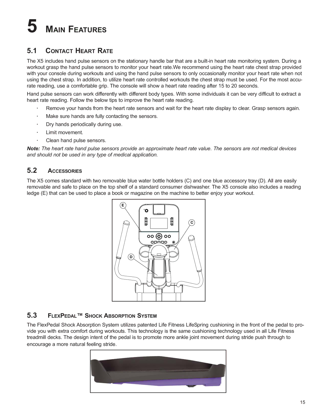 Life Fitness 8973801 REV B-3 owner manual Main Features, Contact Heart Rate 