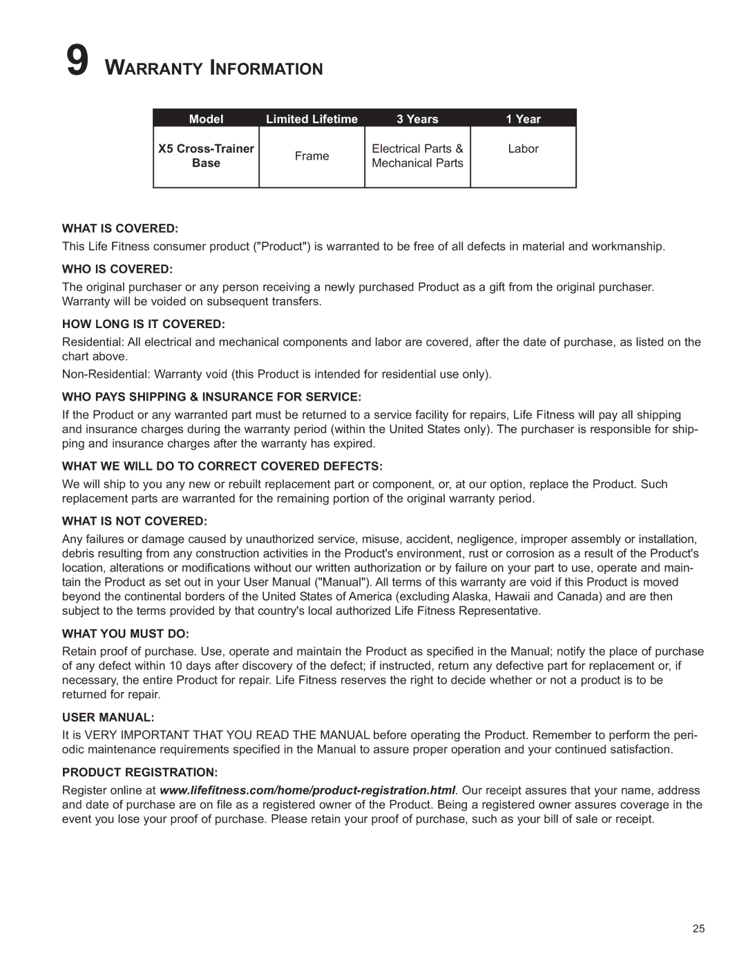 Life Fitness 8973801 REV B-3 owner manual Warranty Information, What is Covered 