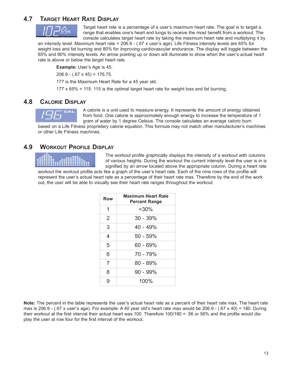 Life Fitness 8975101 REV B-2 Target Heart Rate Display, Calorie Display, Workout Profile Display, Row Maximum Heart Rate 