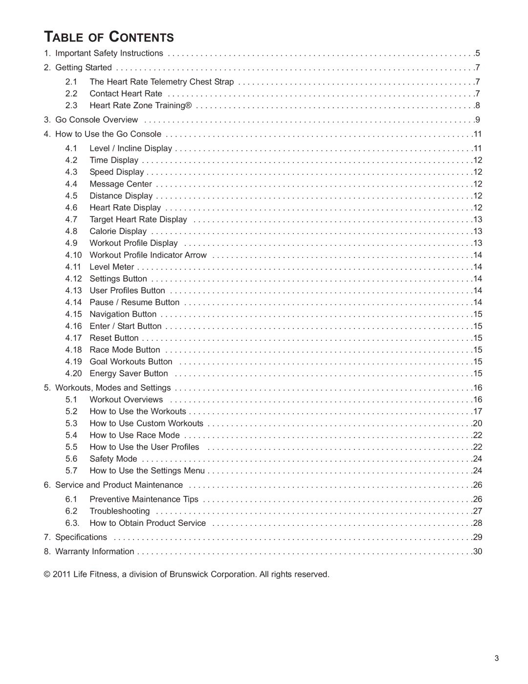 Life Fitness 8975101 REV B-2 owner manual Table of Contents 