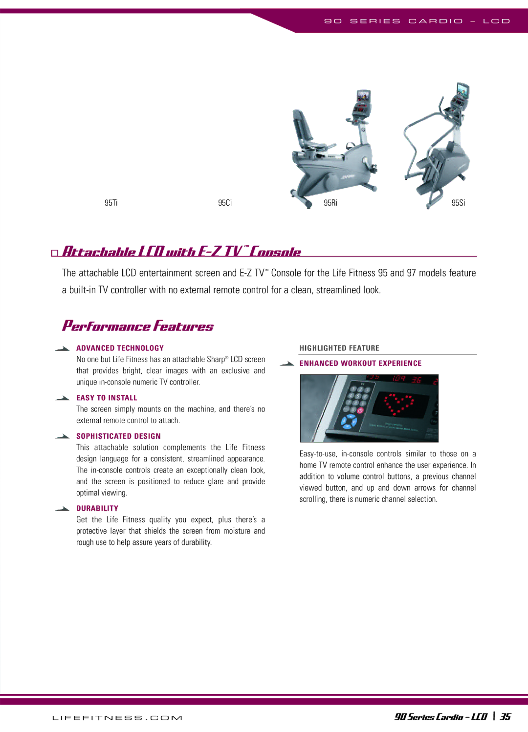 Life Fitness 90 Series manual Attachable LCD with E-Z TV Console 