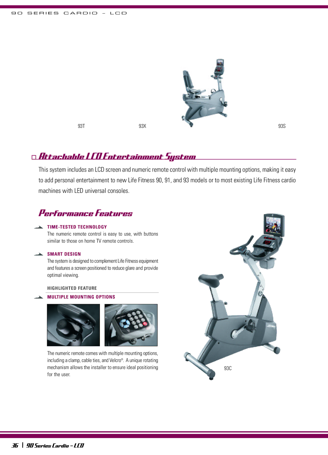 Life Fitness 90 Series manual Attachable LCD Entertainment System, TIME-TESTED Technology, Smart Design 