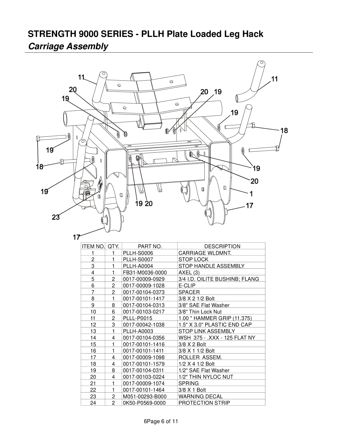 Life Fitness 9000 Series manual Carriage Assembly, Spacer 