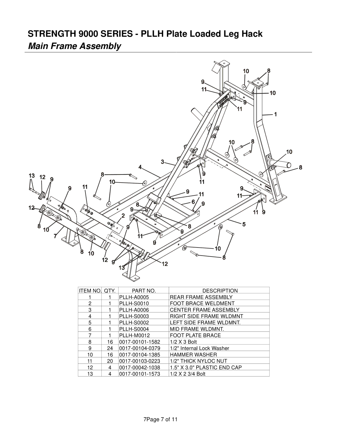 Life Fitness 9000 Series manual Main Frame Assembly 