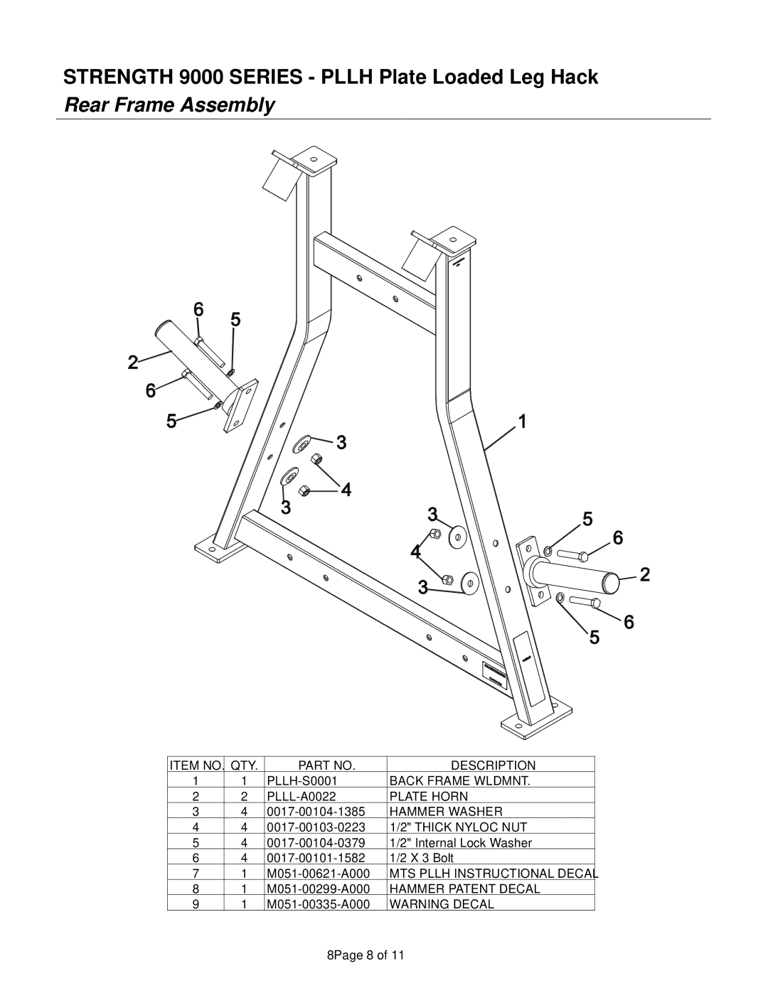 Life Fitness 9000 Series manual Rear Frame Assembly 