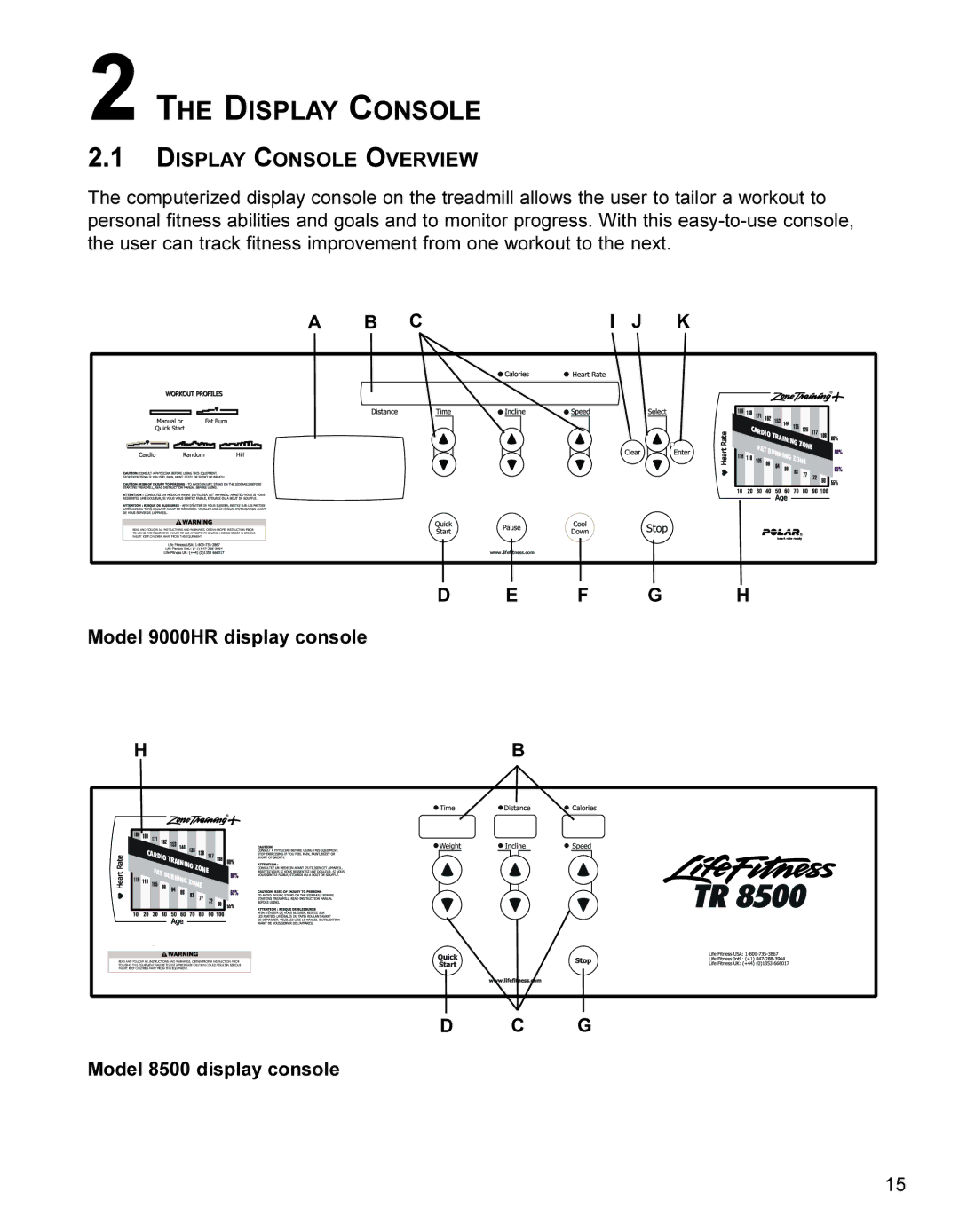 Life Fitness 9000HR operation manual Display Console Overview 