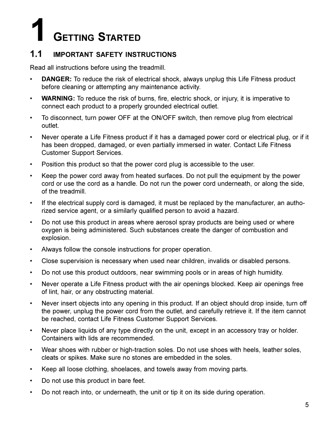 Life Fitness 9000HR operation manual Getting Started, Important Safety Instructions 