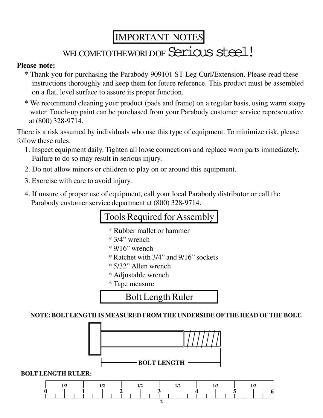 Life Fitness 909101 ST manual Important Notes 