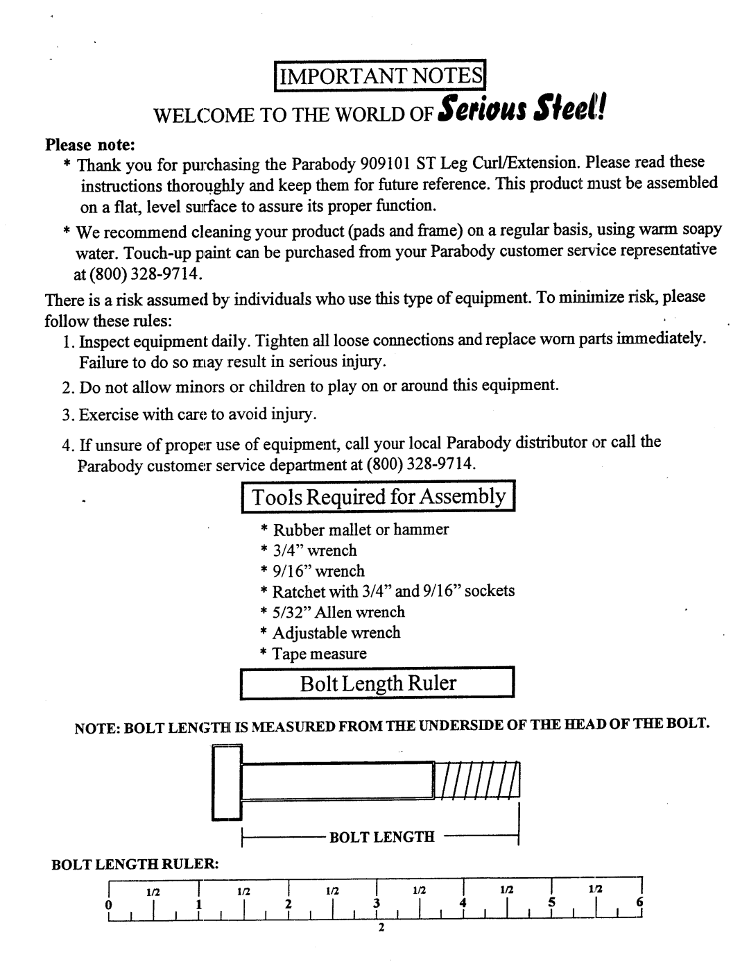 Life Fitness 909101 manual Bolt LengthRuler 