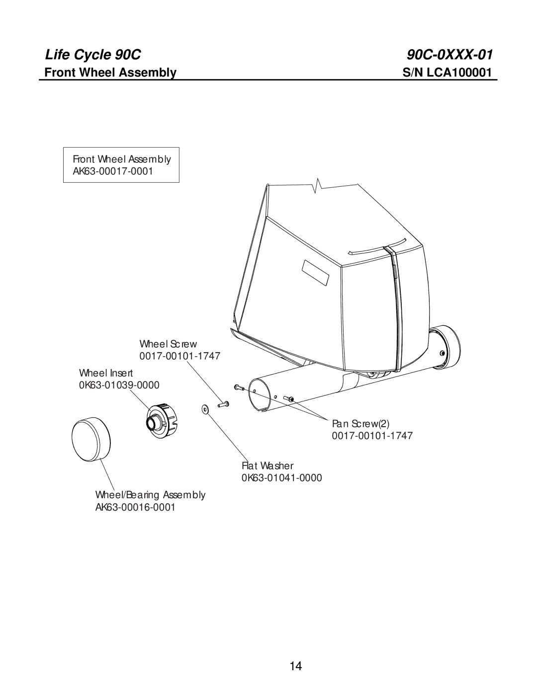 Life Fitness 90C-0XXX-01 manual Front Wheel Assembly 