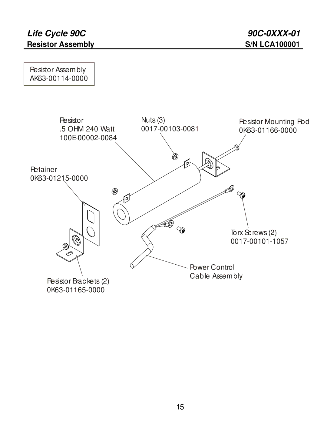 Life Fitness 90C-0XXX-01 manual Resistor Assembly 