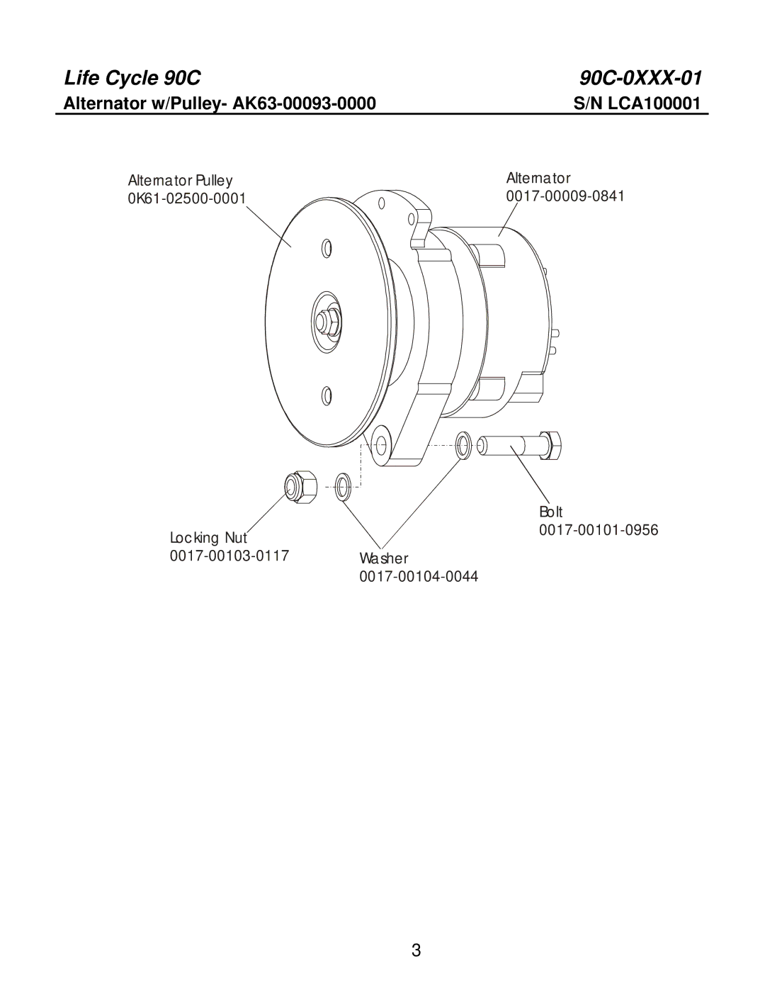 Life Fitness 90C-0XXX-01 manual Alternator w/Pulley- AK63-00093-0000 