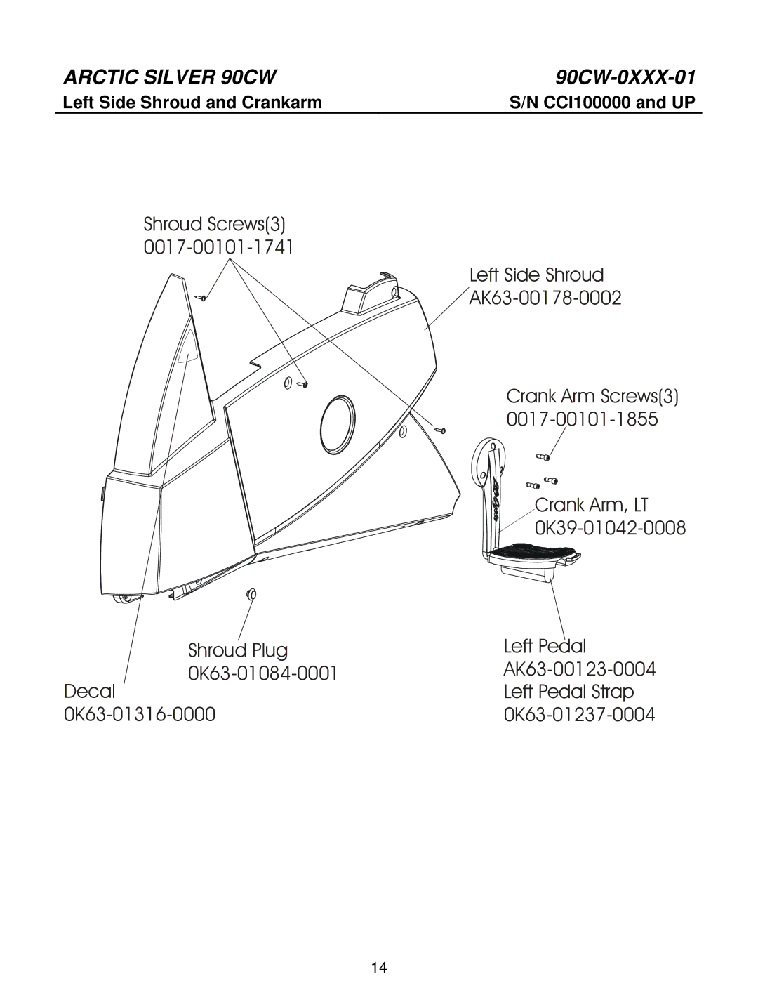 Life Fitness 90CW manual Left Side Shroud and Crankarm 