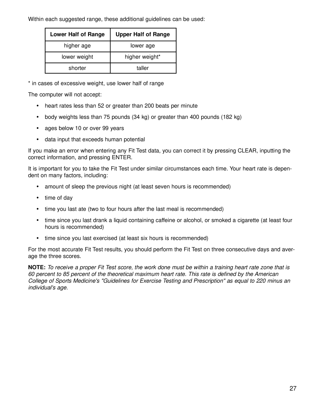 Life Fitness 90R, 93R operation manual Lower Half of Range Upper Half of Range 