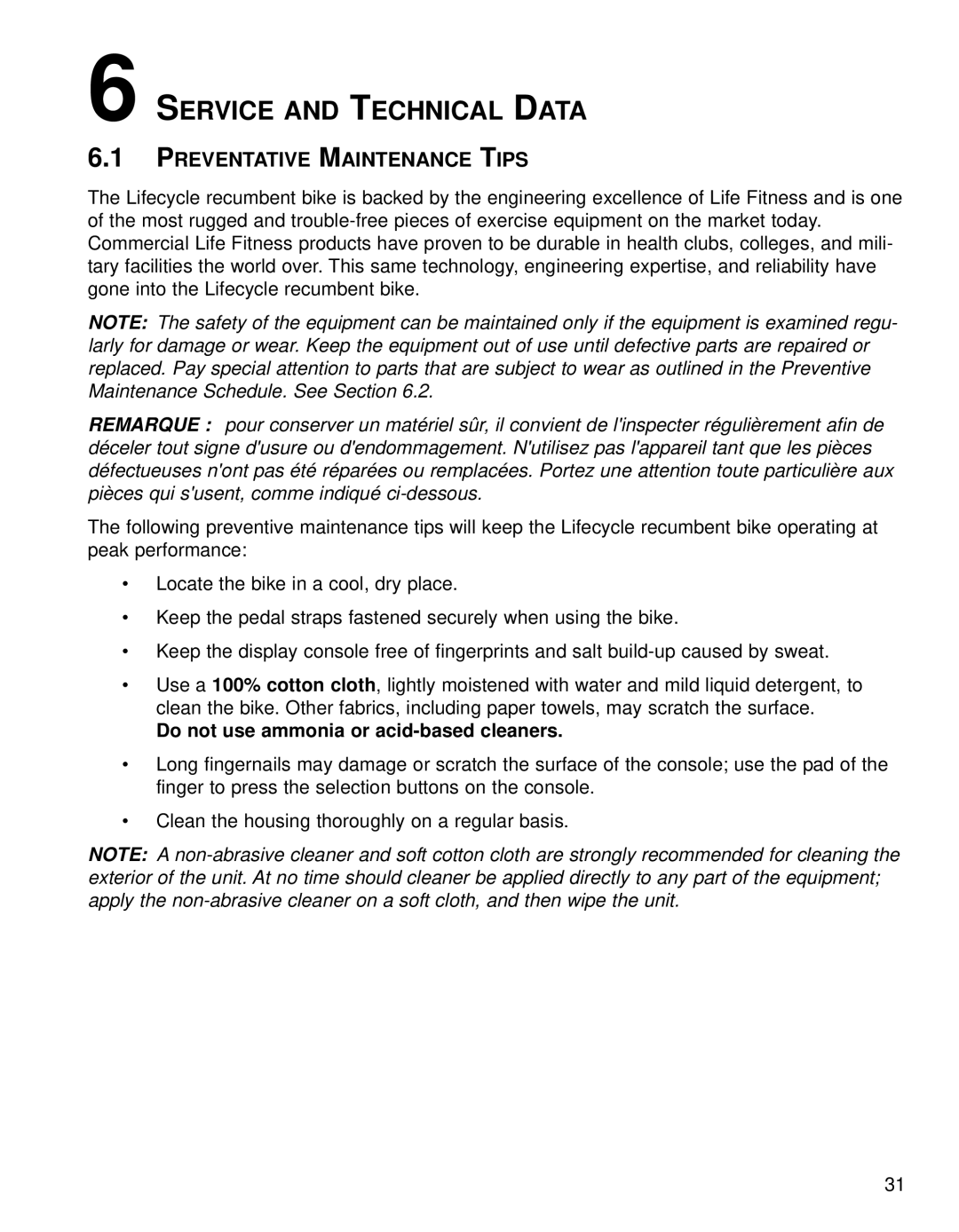 Life Fitness 90R, 93R operation manual Service and Technical Data, Preventative Maintenance Tips 