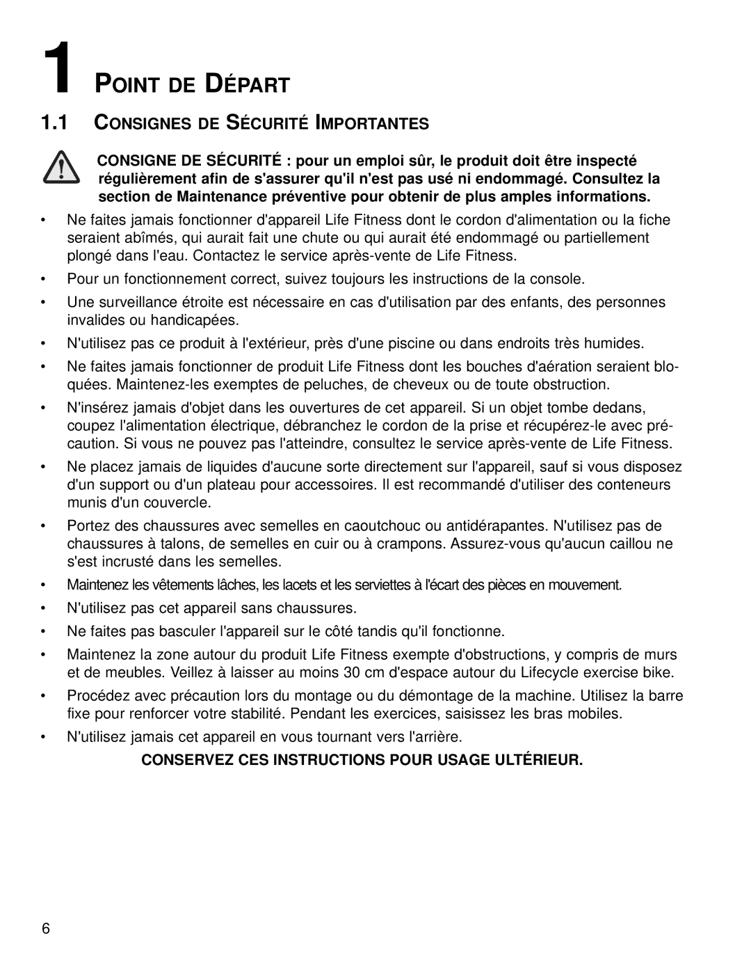 Life Fitness 93R, 90R operation manual Point DE Départ, Consignes DE Sécurité Importantes 