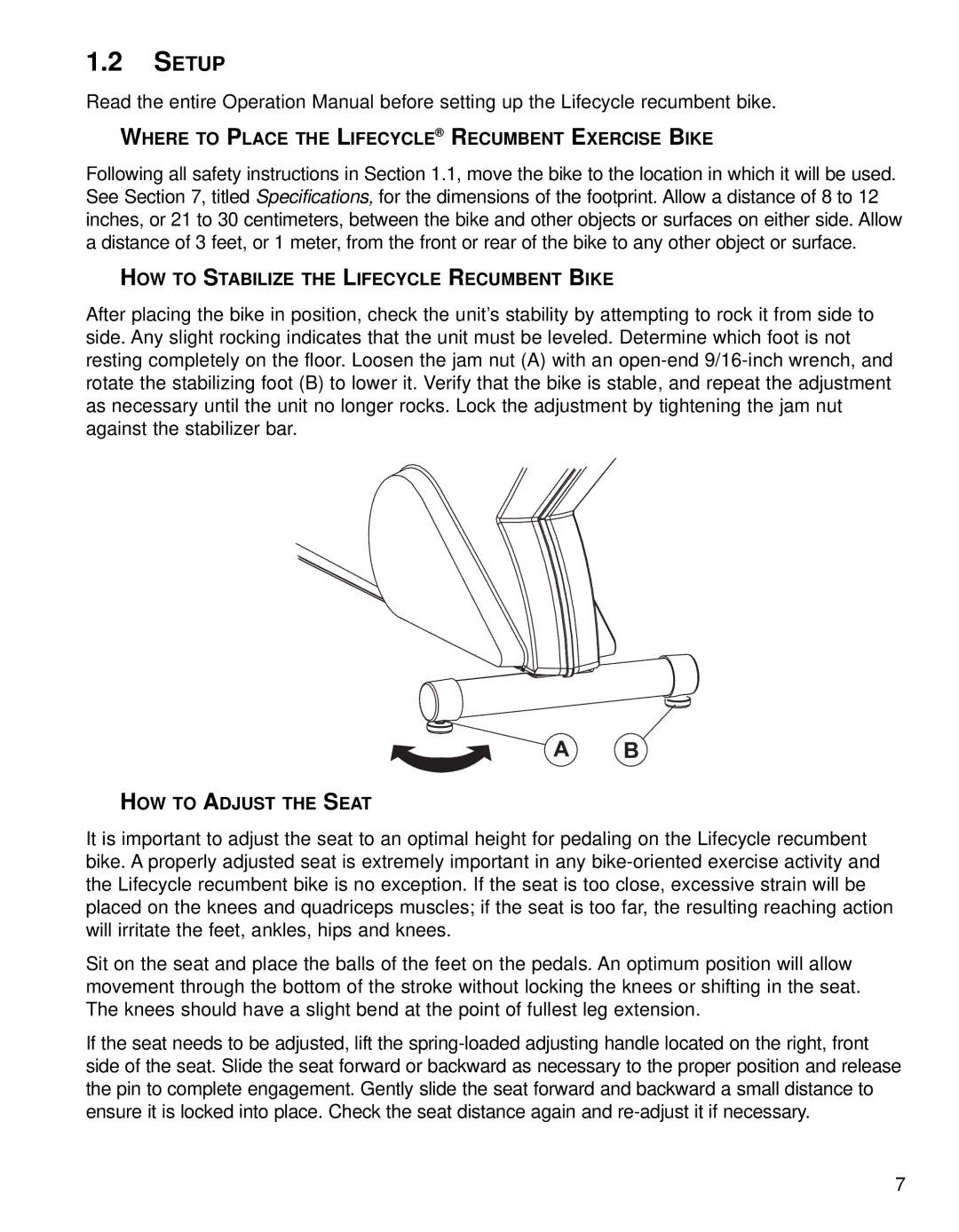 Life Fitness 90R, 93R operation manual Setup, Where to Place the Lifecycle Recumbent Exercise Bike 